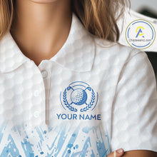 Load image into Gallery viewer, Custom Womens Golf Polo Shirts, Blue Splatter Golf Ball White Men Golf Polo Shirt, Best Golf Shirts NYN2961