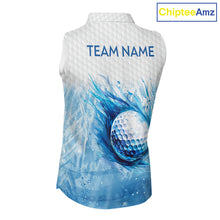 Load image into Gallery viewer, Custom Womens Golf Polo Shirts, Blue Splatter Golf Ball White Men Golf Sleeveless Polo Shirt, Golf Shirts NYN2961