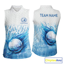 Load image into Gallery viewer, Custom Womens Golf Polo Shirts, Blue Splatter Golf Ball White Men Golf Sleeveless Polo Shirt, Golf Shirts NYN2961