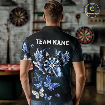 Custom Blue Butterfly Dart Polo & 1/4-Zip Shirt For Men Darts Team Shirt With Butterflies NYN3350