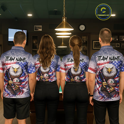 US Flag Grunge Eagle Pool 8 Ball & Cue Billiard Shirt For Women Custom Patriotic Billiard Attire NYN2588