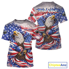 Load image into Gallery viewer, Custom Eagle US Flag Paint Pickleball Ball &amp; Paddle T-Shirt Patriotic Pickleball Jersey For Men NYN2580