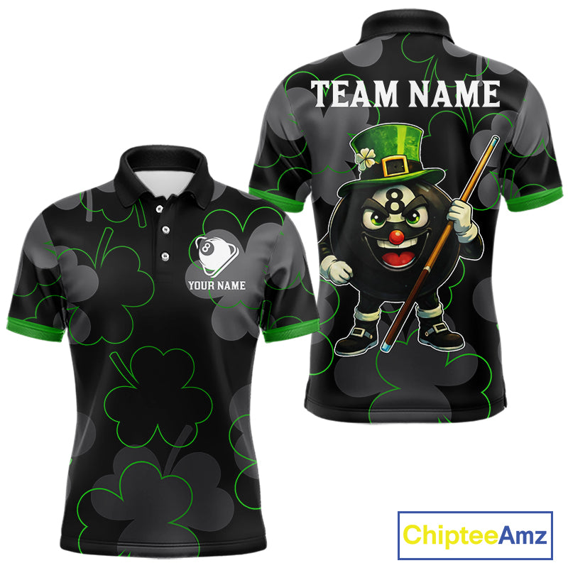 Green Grey Shamrock Funny 8 Ball Pool Men Billiard Shirt Custom St Patrick's Day Billiard Team Jerseys NYN2749