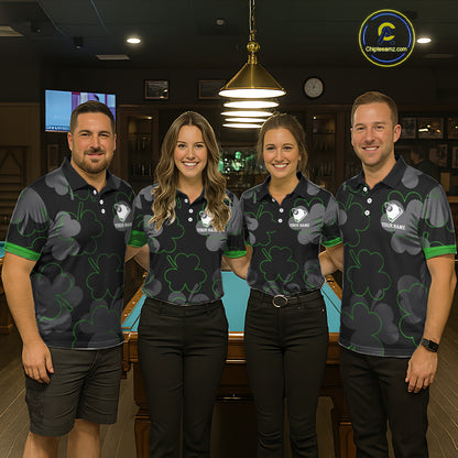 Green Grey Shamrock Funny 8 Ball Pool Men Billiard Shirt Custom St Patrick's Day Billiard Team Jerseys NYN2749