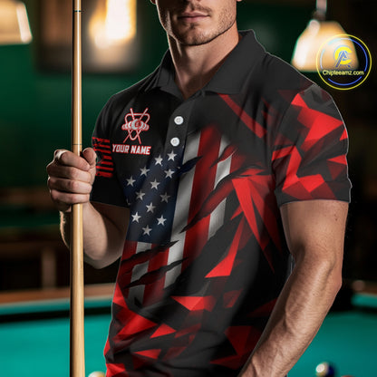 Red Geometric Torn American Flag 8 Ball Pool Billiard Team Shirt Custom Billiard Jerseys For Men NYN2750