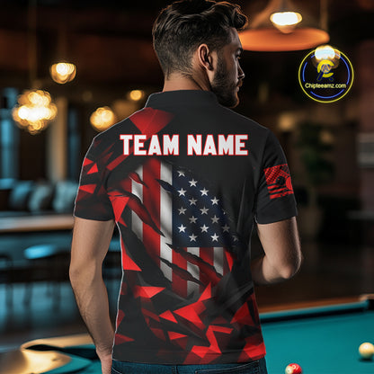 Red Geometric Torn American Flag 8 Ball Pool Billiard Team Shirt Custom Billiard Jerseys For Men NYN2750