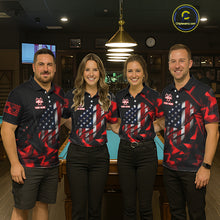 Load image into Gallery viewer, Red Geometric Torn American Flag 8 Ball Pool Billiard Team Shirt Custom Billiard Jerseys For Women NYN2750