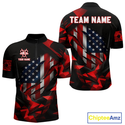 Red Geometric Torn American Flag 8 Ball Pool Billiard Team Shirt Custom Billiard Jerseys For Men NYN2750