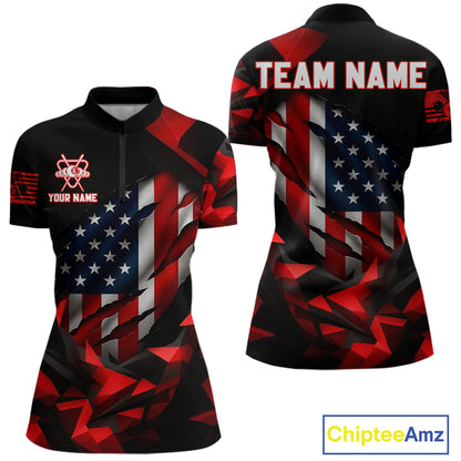 Red Geometric Torn American Flag 8 Ball Pool Billiard Team Shirt Custom Billiard Jerseys For Women NYN2750