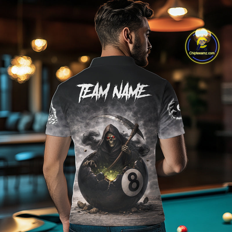 Grey Smoke Grim Reaper Cracked 8 Ball Pool Billiard Team Shirt Custom Billiard Jerseys For Men NYN2751