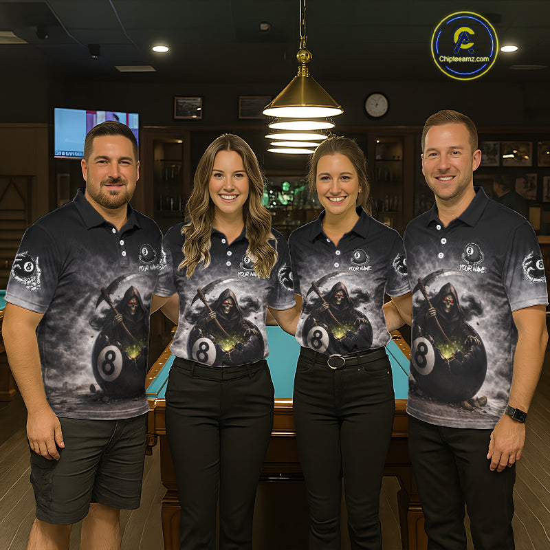Grey Smoke Grim Reaper Cracked 8 Ball Pool Billiard Team Shirt Custom Billiard Jerseys For Men NYN2751