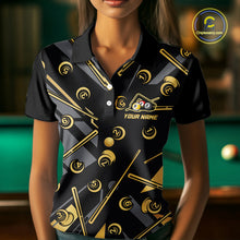 Load image into Gallery viewer, Black &amp; Gold Yin And Yang 8 Ball &amp; 9 Ball Pool Billiard Jerseys For Women Custom Billiard Team Shirt NYN2753