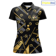 Load image into Gallery viewer, Black &amp; Gold Yin And Yang 8 Ball &amp; 9 Ball Pool Billiard Jerseys For Women Custom Billiard Team Shirt NYN2753