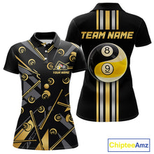 Load image into Gallery viewer, Black &amp; Gold Yin And Yang 8 Ball &amp; 9 Ball Pool Billiard Jerseys For Women Custom Billiard Team Shirt NYN2753