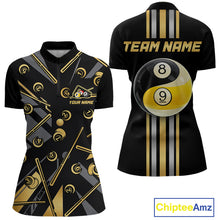 Load image into Gallery viewer, Black &amp; Gold Yin And Yang 8 Ball &amp; 9 Ball Pool Billiard Jerseys For Women Custom Billiard Team Shirt NYN2753