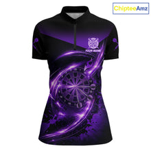 Load image into Gallery viewer, Thunder Purple Dartboard Women Dart Polo &amp; 1/4-Zip Shirt Custom Name Splatter Dart Jersey For Darters NYN2964