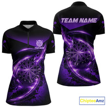Load image into Gallery viewer, Thunder Purple Dartboard Women Dart Polo &amp; 1/4-Zip Shirt Custom Name Splatter Dart Jersey For Darters NYN2964