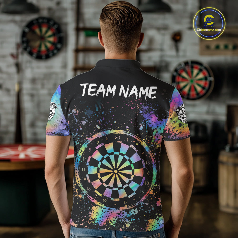 Holographic Splatter Dartboard Men Dart Shirt Custom Name Grunge Ribbon Dart Jersey For Darters NYN2967