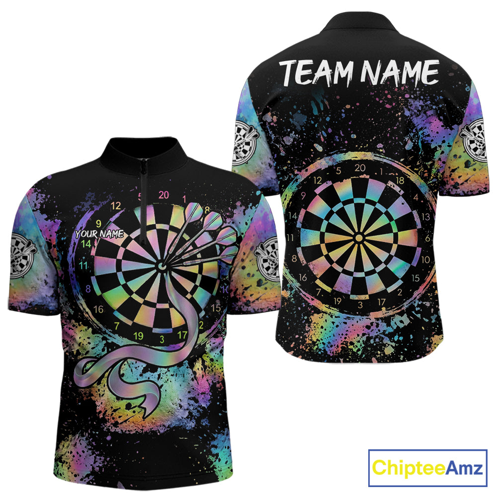 Holographic Splatter Dartboard Men Dart Shirt Custom Name Grunge Ribbon Dart Jersey For Darters NYN2967