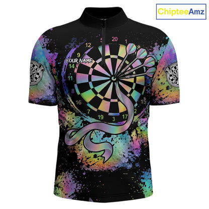 Holographic Splatter Dartboard Men Dart Shirt Custom Name Grunge Ribbon Dart Jersey For Darters NYN2967