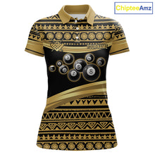 Load image into Gallery viewer, Gold Tribal 8 Ball Pool Shirts Women Billiard Polo &amp; 1/4 Zip Shirt Custom Pool Billiard Team Jerseys NYN2971