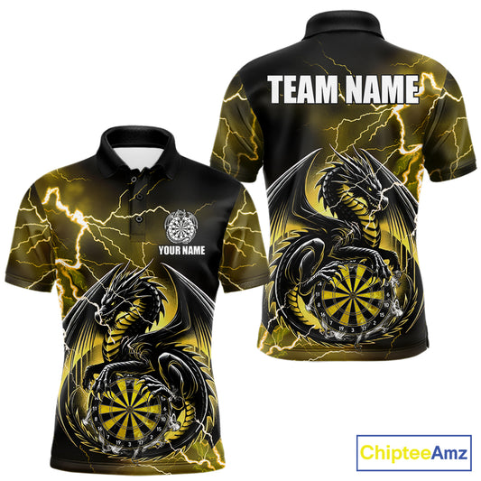 Personalized yellow thunder dragon dart polo shirt for men custom team jersey