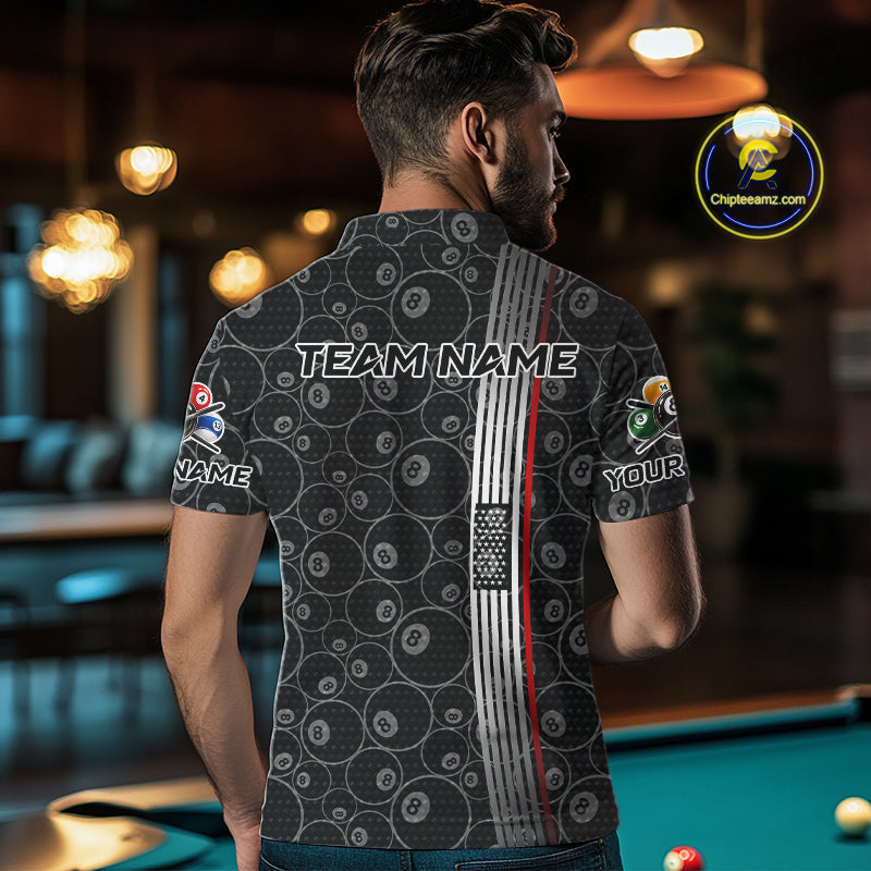 Cross US Flag 8 Ball Men's Billiard Shirts Personalized Patriotic Billiard Team Shirts NYN2322