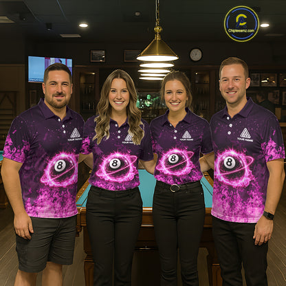 Custom Pink Flaming 8 Ball Light Men's Billiard Shirts Personalized Billiard Attire Gifts NYN2325