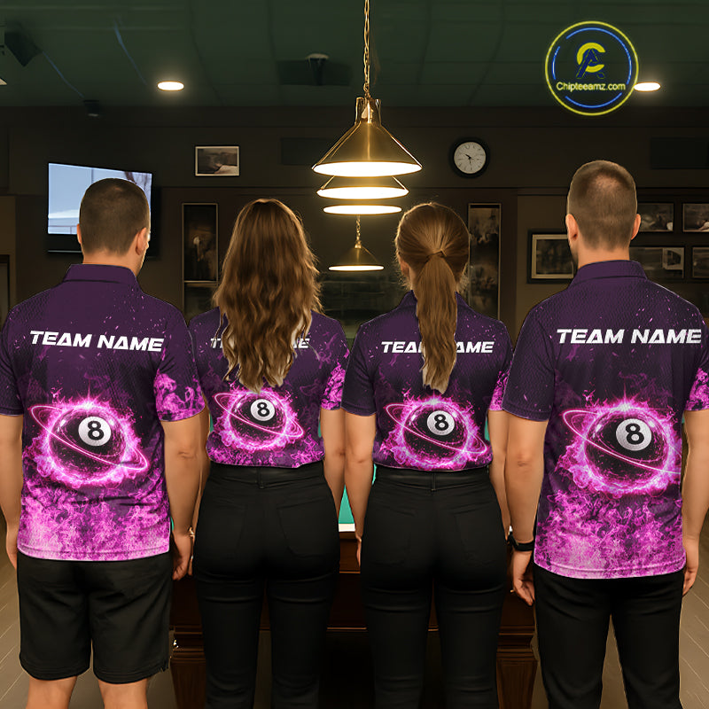 Custom Pink Flaming 8 Ball Light Men's Billiard Shirts Personalized Billiard Attire Gifts NYN2325