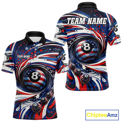 Custom US Flag Pool 8 Ball Billiard Shirt For Men Personalized Patriotic Ball Billiard Attire NYN2591