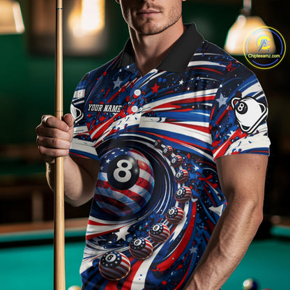 Custom US Flag Pool 8 Ball Billiard Shirt For Men Personalized Patriotic Ball Billiard Attire NYN2591