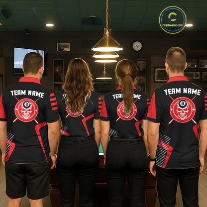 Black & Red Skull Pool 8 Ball Women Billiard Polo & 1/4-Zip Shirt Personalized Ball Billiard Attire NYN2593