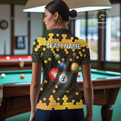 Hexagon Bee 8 Ball Pool Billiard Polo & Quarter-Zip Jerseys For Women Custom Billiard Team Appeal NYN2759