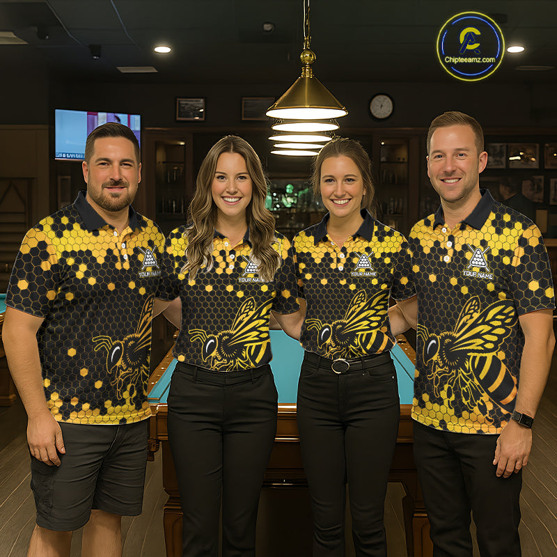 Hexagon Bee 8 Ball Pool Billiard Polo & Quarter-Zip Jerseys For Men Custom Billiard Team Appeal NYN2759