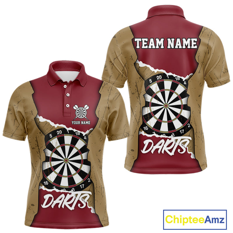 Custom Yellow&Red Grunge Style Darts Board Dart Shirts For Men, Dart Team Jerseys NYN0058