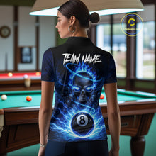 Load image into Gallery viewer, Blue Flames Multi Skull Thunder Pool 8 Ball 3D Billiard Shirt For Women Custom Billiard Team Attire NYN2603