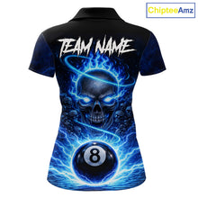 Load image into Gallery viewer, Blue Flames Multi Skull Thunder Pool 8 Ball 3D Billiard Shirt For Women Custom Billiard Team Attire NYN2603