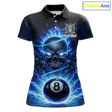 Load image into Gallery viewer, Blue Flames Multi Skull Thunder Pool 8 Ball 3D Billiard Shirt For Women Custom Billiard Team Attire NYN2603