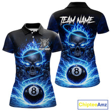 Load image into Gallery viewer, Blue Flames Multi Skull Thunder Pool 8 Ball 3D Billiard Shirt For Women Custom Billiard Team Attire NYN2603