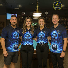 Load image into Gallery viewer, Blue Flames Multi Skull Thunder Pool 8 Ball 3D Billiard Shirt For Women Custom Billiard Team Attire NYN2603