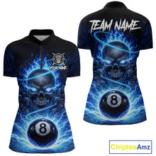 Load image into Gallery viewer, Blue Flames Multi Skull Thunder Pool 8 Ball 3D Billiard Shirt For Women Custom Billiard Team Attire NYN2603