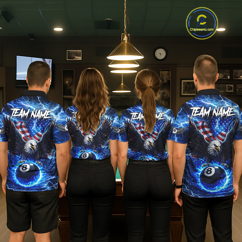 US Flag Eagle Thunder Blue Pool 8 Ball Women Billiard Shirt Custom Patriotic Billiard Team Attire NYN2604