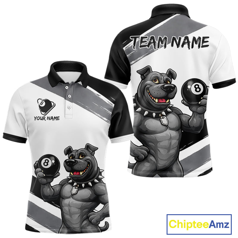 Grey And White Paint Funny Bulldog 8 Ball Billiard Pool Shirt For Men Custom Billiard Team Appeal NYN2765