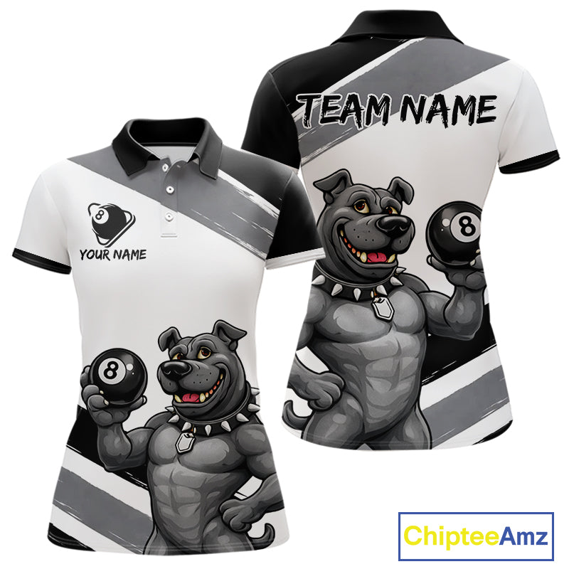 Grey And White Paint Funny Bulldog 8 Ball Billiard Pool Shirt For Women Custom Billiard Team Appeal NYN2765