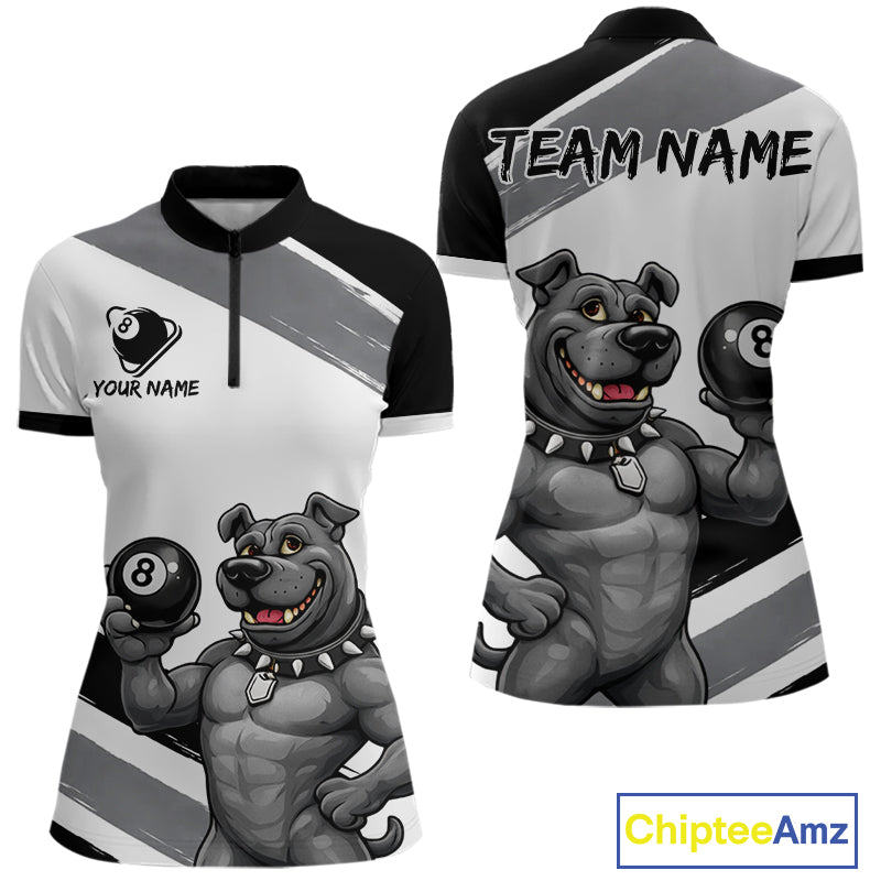 Grey And White Paint Funny Bulldog 8 Ball Billiard Pool Shirt For Women Custom Billiard Team Appeal NYN2765