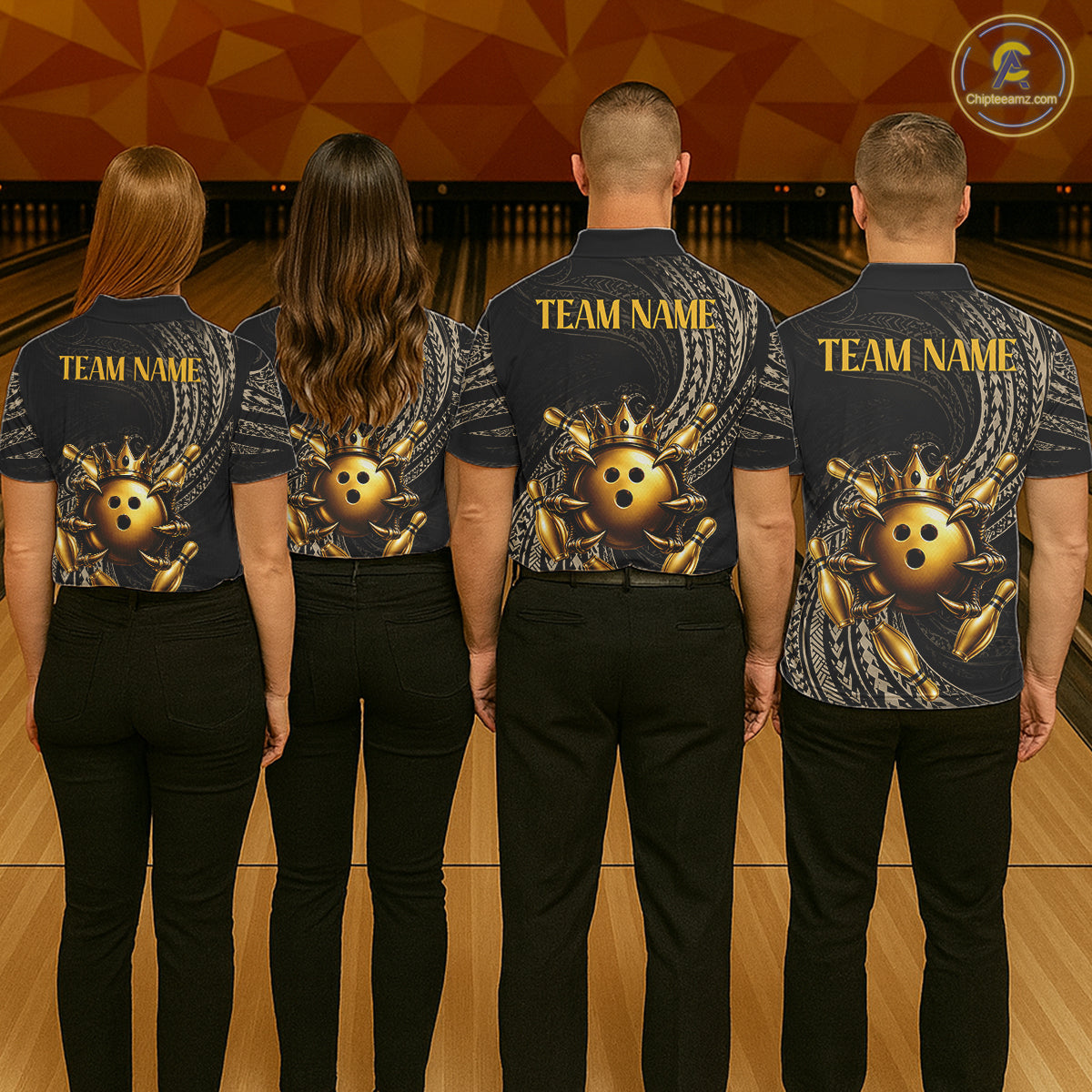 Black And Gold Crown Bowling Ball & Pin Jerseys For Men Custom Claws Skull Bowling Team Attire NYN3170