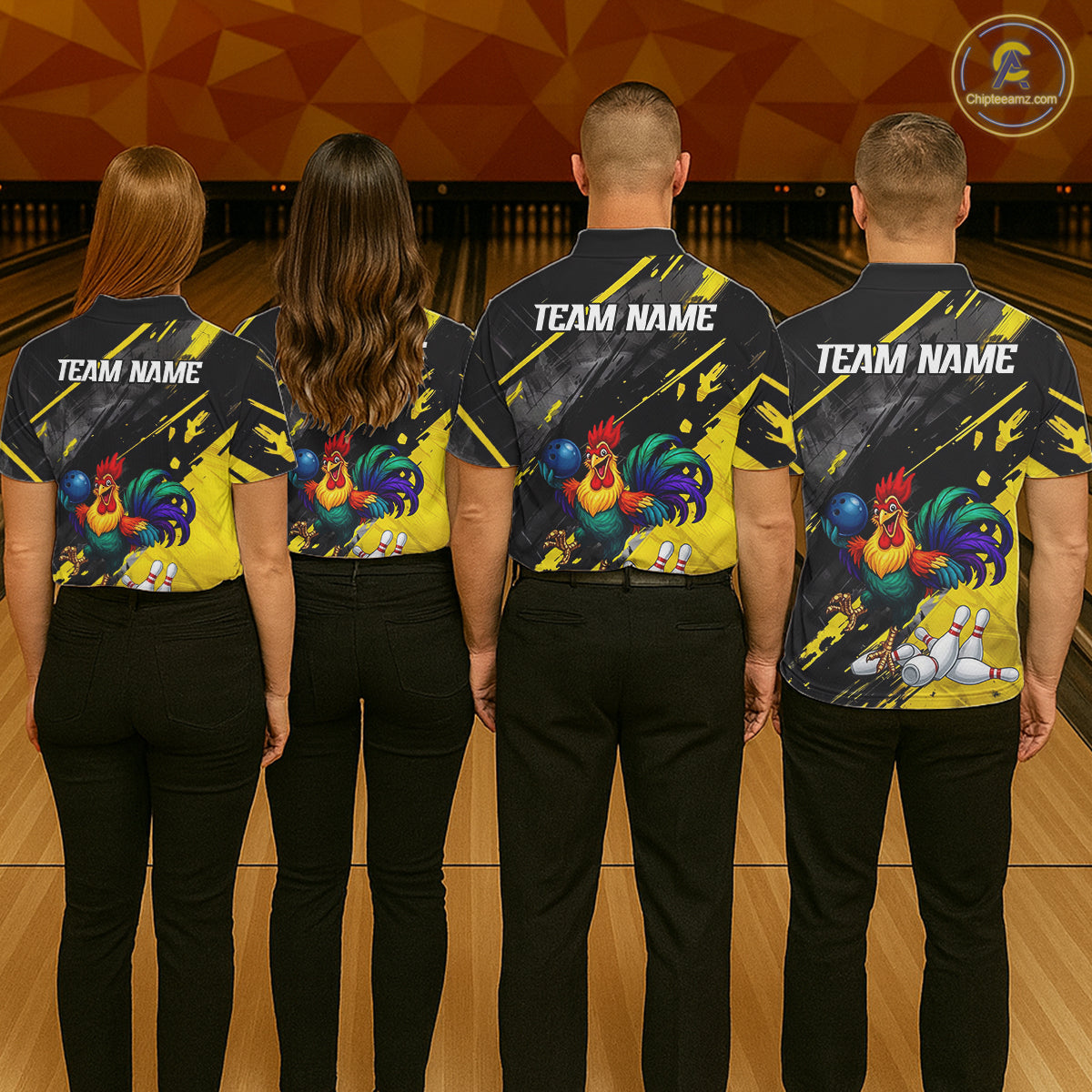 Personalized Colorful Funny Rooster Bowling Shirt For Men Yellow Grunge Bowling Team Jersey NYN3174
