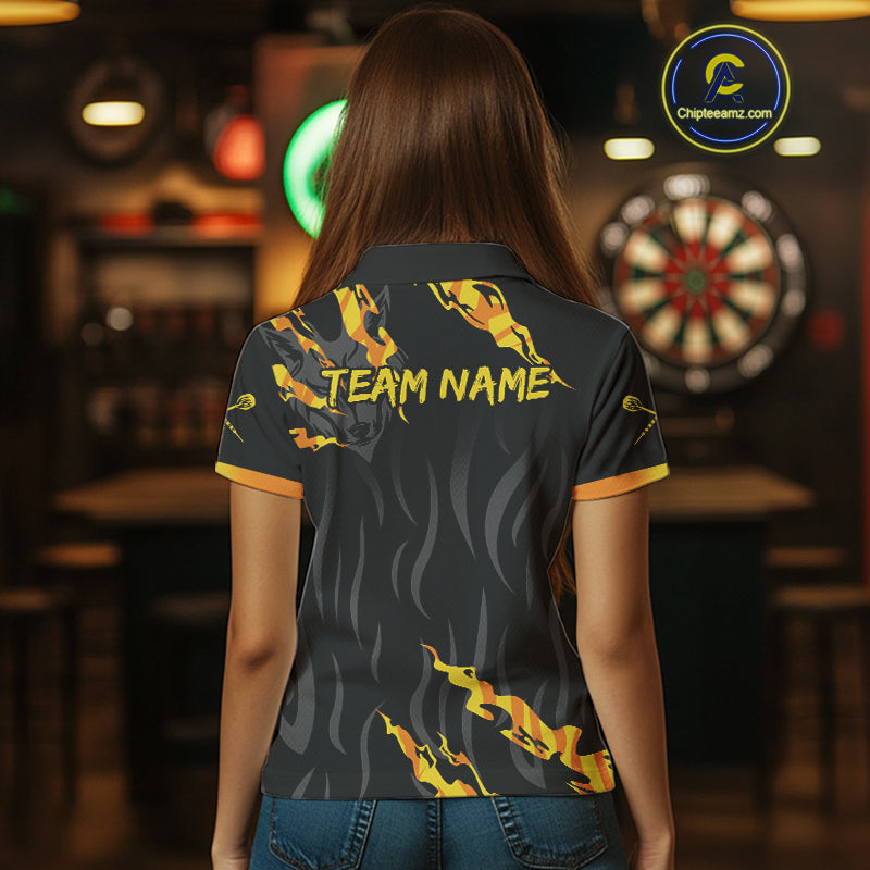 Orange Ferocious Wolf Dart Arrow Funny Darts Shirt For Women - Customizable Name NYN0406