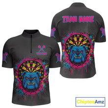 Load image into Gallery viewer, Custom Funny Bulldog Colorful Dartboard Darts Quarter-Zip Shirt For Men Splatter Dart Jerseys NYN1826