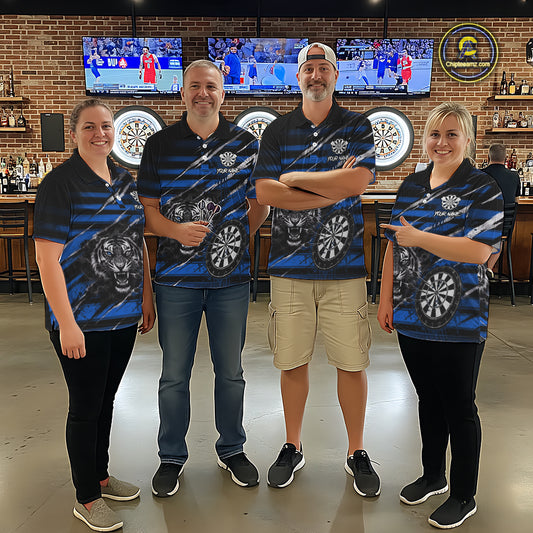 Blue Grunge Grey Smoke Tiger Dartboard Custom Dart Quarter-Zip Shirt Women Dart League Jerseys NYN2089